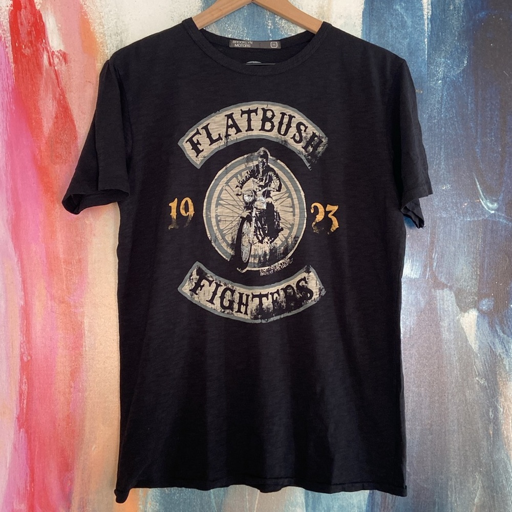 🔥EC🔥Front/Back BrooklynMotors Distressed Flatbush Fighters 100%Cotton T-shirt.
